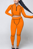 Orange Casual Sportswear Long Sleeve Zipper Collar Regular Sleeve Short Patchwork Two Pieces