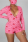 Pink Fashion Casual V Neck Long Sleeve Regular Sleeve Skinny Print Romper