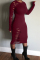 Wine Red Fashion Sexy Regular Sleeve Long Sleeve O Neck Mid Calf Solid Dresses