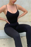 Black Sexy Sportswear O Neck Sleeveless Spaghetti Strap Skinny Solid Jumpsuits