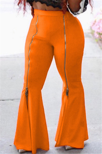 Orange Fashion Casual Adult Milk Fiber Solid Patchwork Loose Bottoms