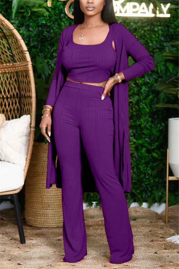 purple Fashion Casual Adult Solid Conventional Collar Long Sleeve Regular Sleeve Two Pieces
