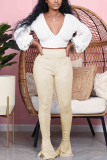 Cream white Fashion Street Adult Solid Flounce Boot Cut Bottoms
