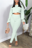 Light Green Casual Party Pit Article Fabrics Solid Bandage O Neck Long Sleeve Flare Sleeve Regular Two Pieces