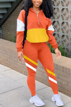 Orange Casual Sportswear Long Sleeve Zipper Collar Regular Sleeve Regular Patchwork Two Pieces