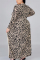 Leopard Fashion Casual O Neck Long Sleeve Regular Sleeve Leopard Print Plus Size Set (Without Belt)
