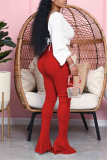 Red Fashion Street Adult Solid Flounce Boot Cut Bottoms