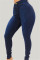 Dark Blue Casual Solid Mid Waist Denim