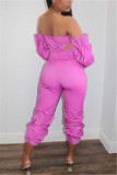 Pink Casual Print Pants Bateau Neck Jumpsuits