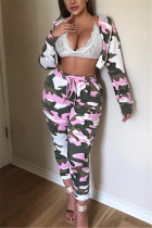 Camouflage Fashion Casual Long Sleeve Hooded Collar Regular Sleeve Short Camouflage Print Two Pieces