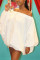 White Fashion Long Sleeve Bateau Neck Lantern Dress Mini Solid Dresses