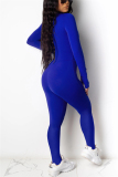 Blue Fashion Sexy Adult Print Letter O Neck Skinny Jumpsuits