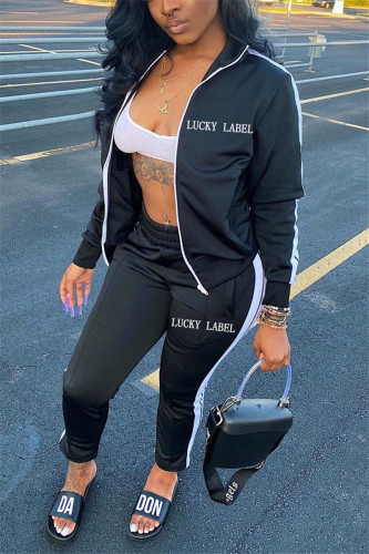 Black Sexy Twilled Satin Print Solid Embroidered Turtleneck Long Sleeve Regular Sleeve Regular Two Pieces