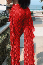 Red Fashion Casual Polyester Regular Print Trousers