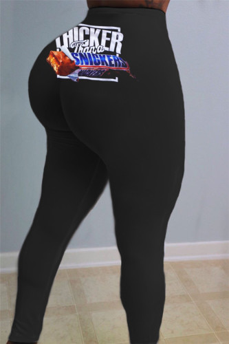 Black Fashion Casual Skinny Print Trousers