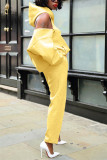 Yellow Fashion Sexy Long Sleeve Hooded Collar Off The Shoulder Regular Solid Two Pieces