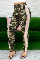 Green Fashion Casual Regular Camouflage Print Patchwork Jeans