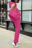Pink Fashion Sexy Long Sleeve Hooded Collar Off The Shoulder Regular Solid Two Pieces