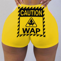 Yellow Fashion Casual Skinny Print Shorts