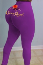 Purple Fashion Casual Skinny Print Trousers