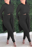 Black Casual Solid O Neck Long Sleeve Regular Sleeve Two Pieces
