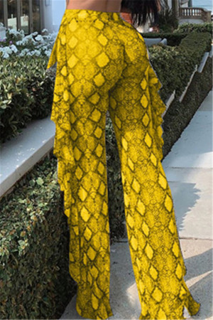 Yellow Fashion Casual Polyester Regular Print Trousers