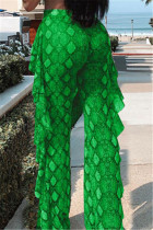 Green Fashion Casual Polyester Regular Print Trousers