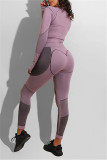 Purple Casual Sportswear Long Sleeve O Neck Regular Sleeve Short Print Two Pieces