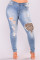 Light Blue Fashion Casual Patchwork Plus Size Jeans