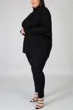 Black Fashion Casual Turtleneck Long Sleeve Regular Sleeve Solid Plus Size Set
