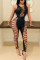 Black Fashion Sexy Sleeveless Off The Shoulder Skinny Patchwork Jumpsuits