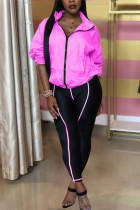 Pink Fashion Casual Long Sleeve Zipper Collar Regular Sleeve Regular Patchwork Two Pieces