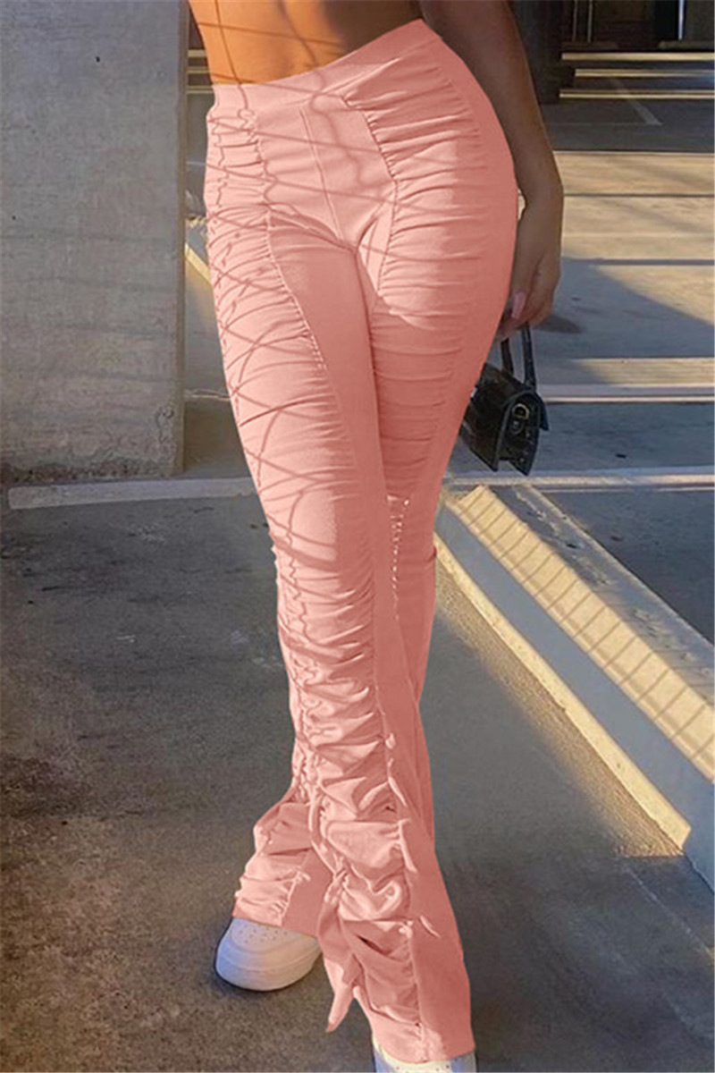 

Pink Fashion Casual Regular Solid Trousers