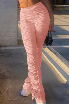 Pink Fashion Casual Regular Solid Trousers