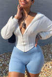 White Casual Patchwork Solid Patchwork Cardigan V Neck Outerwear