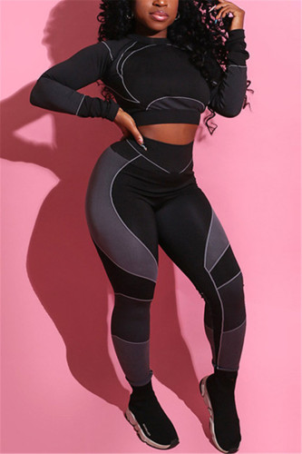 Black Casual Sportswear Long Sleeve O Neck Regular Sleeve Short Print Two Pieces