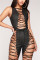 Black Fashion Sexy Sleeveless Off The Shoulder Skinny Patchwork Jumpsuits