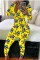 Yellow Fashion Adult Living Print V Neck Skinny Jumpsuits