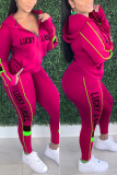 Pink Fashion Casual Letter Hooded Collar Long Sleeve Two Pieces