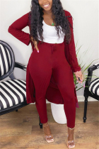 Wine Red Fashion Adult Elegant Solid Conventional Collar Long Sleeve Regular Sleeve Long Two Pieces
