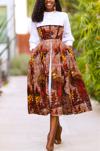 White Fashion Casual Regular Sleeve Long Sleeve O Neck Patchwork Dresses