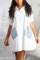 White Fashion Casual Regular Sleeve Turndown Collar Shirt Dress Knee Length Patchwork Dresses