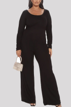Black Fashion Casual O Neck Long Sleeve Regular Sleeve Solid Plus Size Jumpsuit