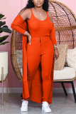 Orange Casual Sportswear Daily Living Pit Article Fabrics Solid Frenulum Vests Pants Basic O Neck Long Sleeve Regular Sleeve Regular Two Pieces
