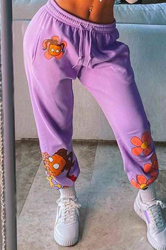 purple Fashion Sportswear Adult Character Print Straight Bottoms
