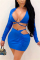 Blue Sexy Solid Patchwork V Neck Short Two Pieces