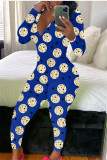 blue and yellow Fashion Adult Living Print V Neck Skinny Jumpsuits