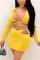 Yellow Sexy Polyester Solid Split Joint V Neck Short Two Pieces
