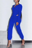 Blue Fashion Sexy Adult Solid Hooded Collar Long Sleeve Regular Sleeve Regular Two Pieces