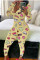 multicolor Fashion Adult Living Print V Neck Skinny Jumpsuits